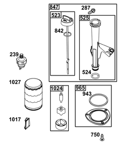 Lubrication Group Diagram and Parts List for 40N777-0015-B5 400000 - 699999 Briggs and Stratton Engine